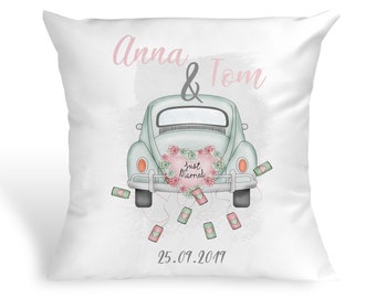 Personalisiertes Kissen Geschenk zur Hochzeit mit Namen und Datum Auto Hochzeitskissen