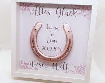 Lucky charm horseshoe in the frame personalized picture frame gift idea for wedding birth baptism housewarming gift