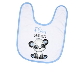Personalized Baby Bib Panda Bear with Name and Date of Birth Gift for Birth Baptism