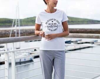 Pyjama Set mit Spruch bedruckter Schlafanzug T-Shirt und lange Hose grau weiß Motivation zu müde