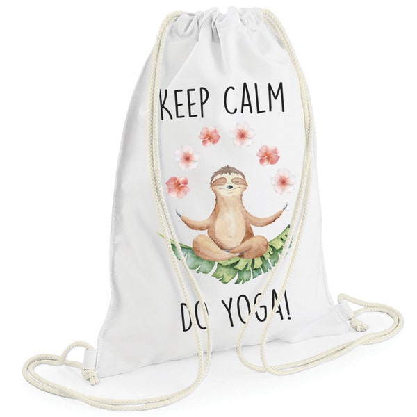 Bedruckter Turnbeutel mit Faultier und Spruch Yoga Rucksack mit Print