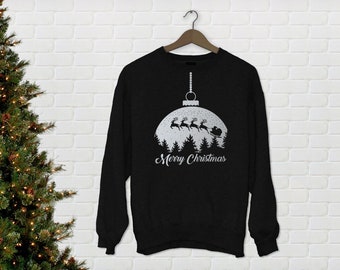 Damen Weihnachts-Sweatshirt Weihnachtspullover mit Rentier Print schwarz silber
