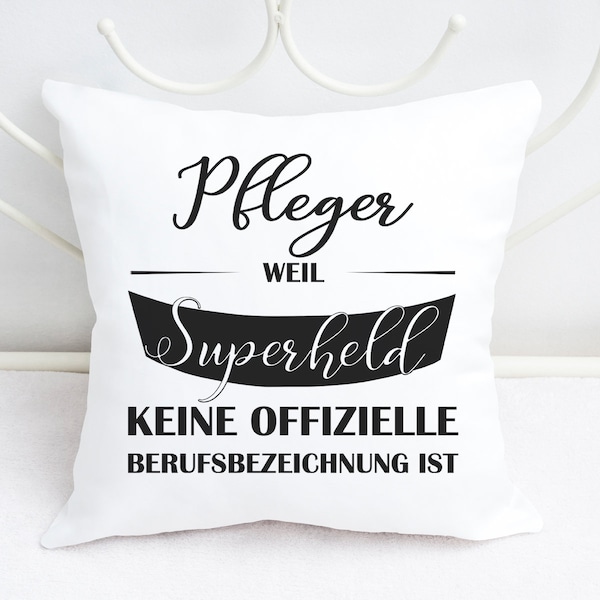 Cushion with saying caregiver because superhero is not an official job title Cushion with print 40 x 40 cm white black