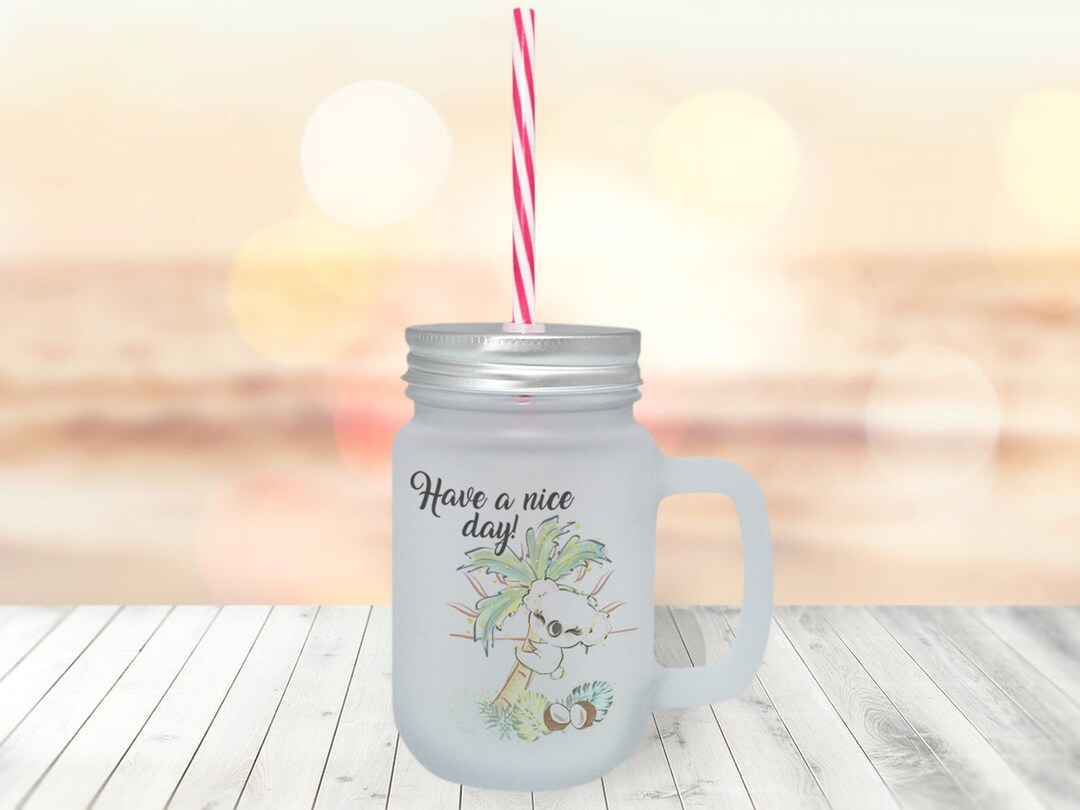 Frosted Glass Mason Jar With Lid and Straw With Koala Print Etsy