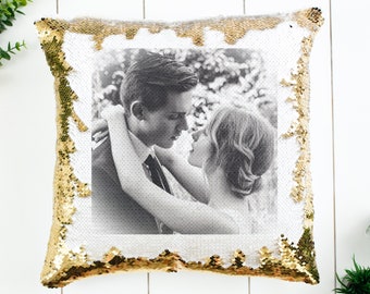 Custom reversible sequin pillow, personalized photo pillow 16" throw pillow sequin cushion