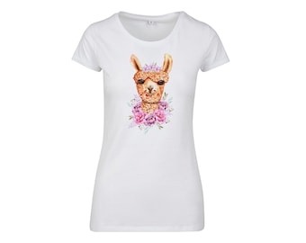 Women's T-shirt with alpaca motif llama print