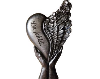 Placa conmemorativa para decoración de tumbas, corazón con alas, color negro y plateado, piedra conmemorativa para decoración de tumbas del Día de Todos los Santos
