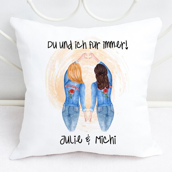 Personalized pillow for the best friend with name and saying 40 x 40 cm white gift