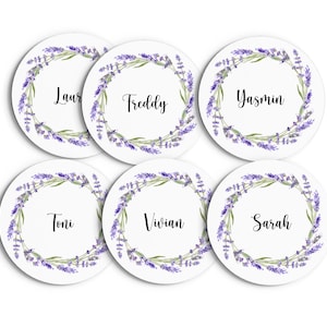 Personalisierte Untersetzer mit Wunschnamen und Lavendel Blüten Tischdeko Platzkarte Hochzeit Feier Fest Gestgeschenk lila
