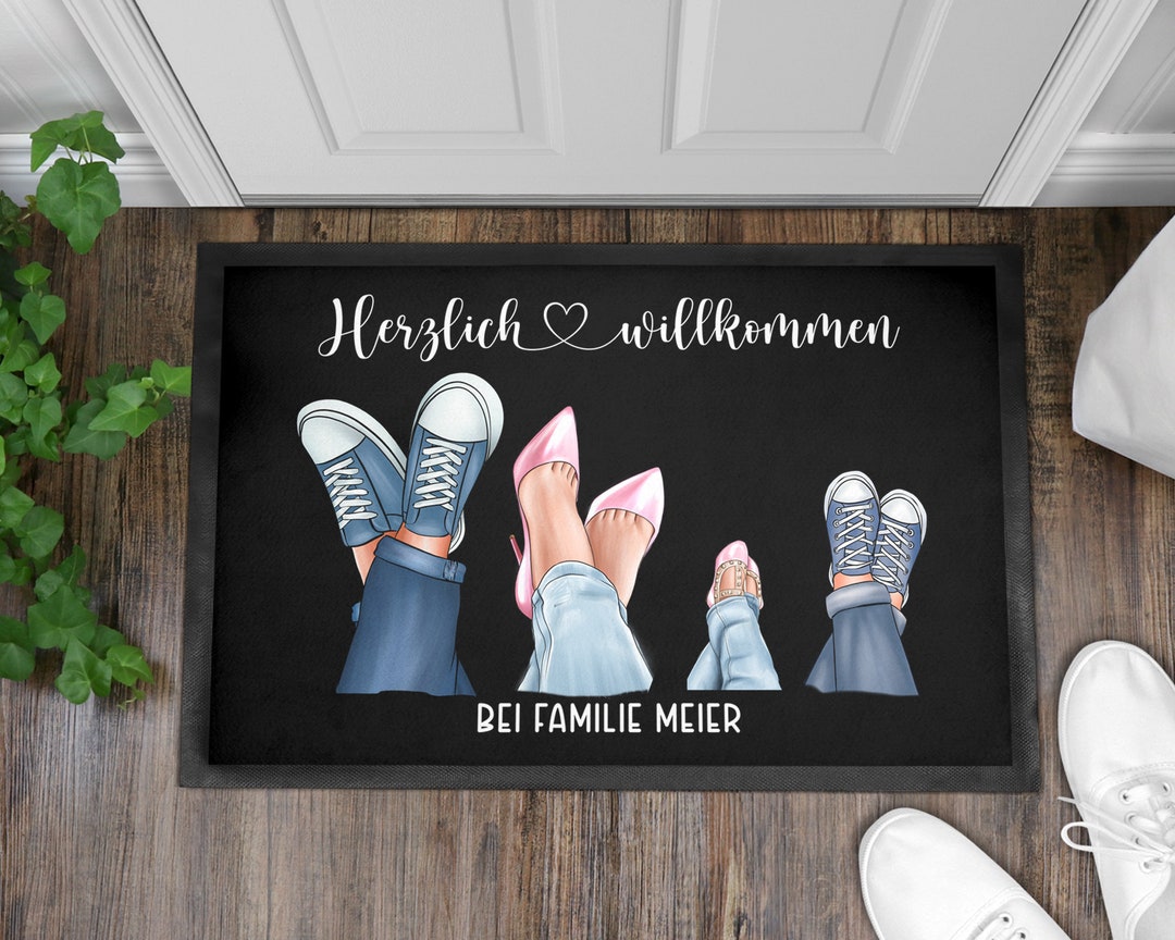 Personalisierte Fußmatte Schuhe Familie Sneakers Herzlich Willkommen