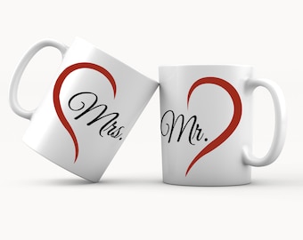 Set of 2 coffee mugs with print Mr. & Mrs. mugs for couples