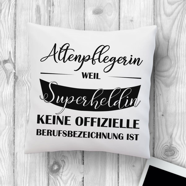 Pillow with saying geriatric nurse because superheroine is not an official job title Pillow with print 40 x 40 cm white black
