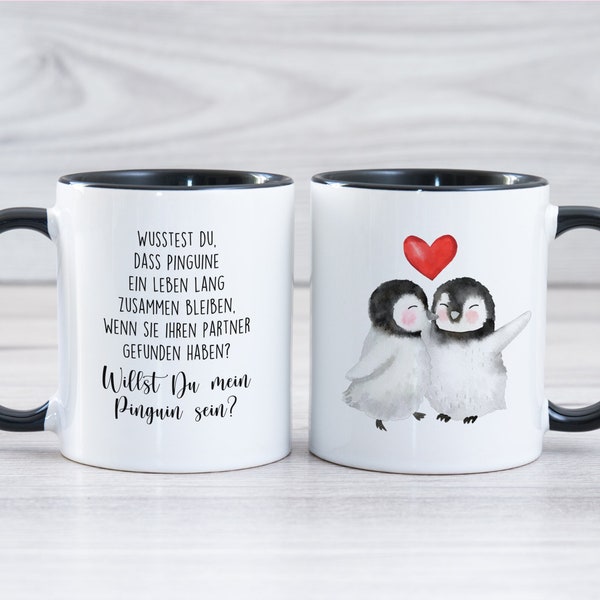 Kaffeebecher Willst du mein Pinguin sein Bedruckte Kaffeetasse Valentinstag Liebeserklärung Tasse