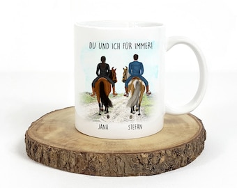 Personalisierte Tasse Pferd und Reiter mit Namen und Spruch Pferdetasse Pärchentasse Beste Freundinnen Pferde Kaffeebecher Kaffeetasse