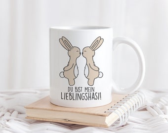 Kaffeetasse mit Hasen und Spruch Du bist mein Lieblingshasi bedruckte Tasse Ostern Valentinstag