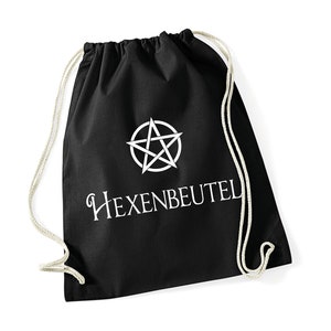 Fabric bag with print witch bag and pentagram Halloween backpack gym bag Gothic witch black white
