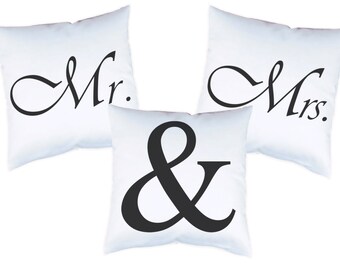 3er Set Kissen Mr & Mrs n mit Print 40x40cm