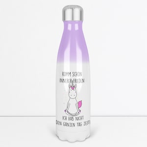Trinkflasche mit Einhorn und Spruch Komm schon innerer Frieden 500 ml Thermosflasche mit Motiv Yoga Edelstahl Thermoflasche