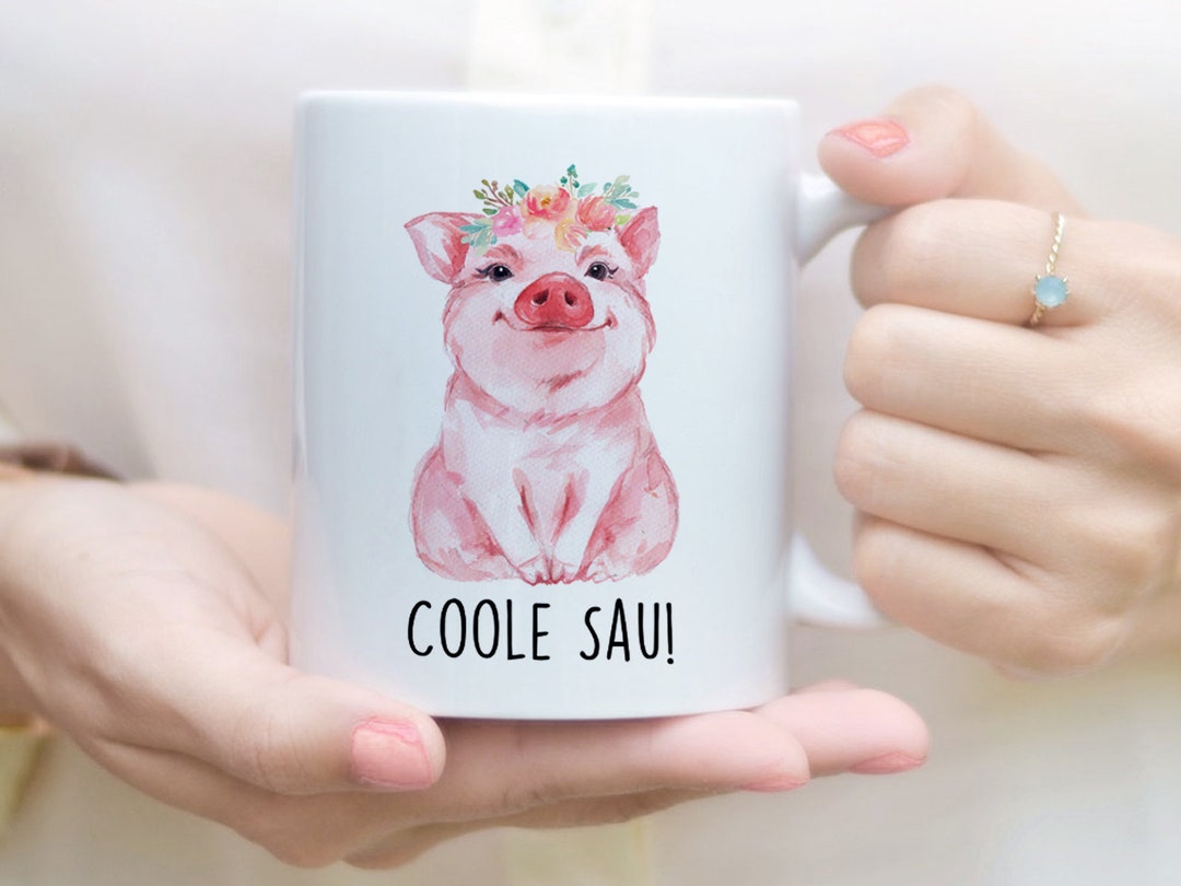Tasse mit Schwein und Spruch Coole Sau bedruckter Kaffeebecher