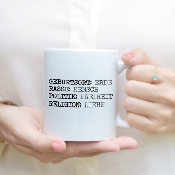 Tasse Mit Spruch Steckbrief Religion Liebe Freiheit Erde Etsy
