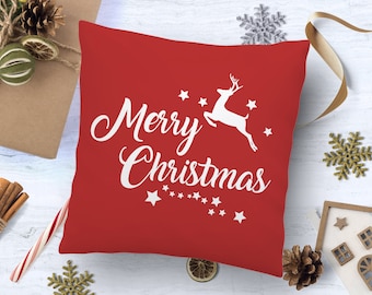 Kissen mit Print Frohe Weihnachten  40x40 cm rot weiß
