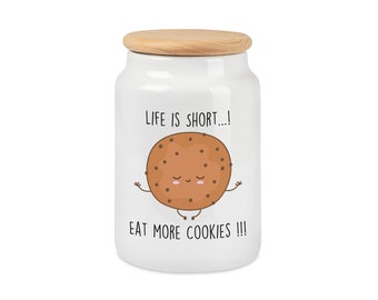 Keksdose mit Spruch Life is short eat more cookies Cookiedose Vorratsdose mit Holzdeckel Plätzchendose