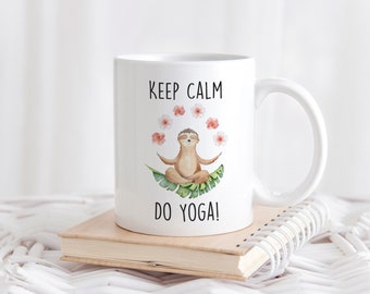 Cute sloth coffee mug Keep calm do Yoga