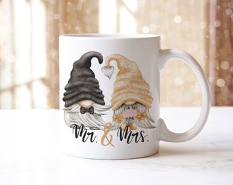 Mr & Mrs gnome coffee mug with print wedding gift couple mug valentine's day