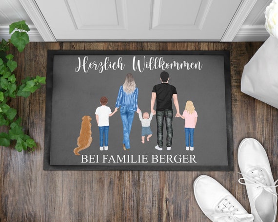 Personalisierte Fußmatte Familie Kinder Hund Katze Herzlich Etsy