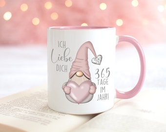 Wichteltasse mit Spruch Ich liebe dich 365 Tage im Jahr Geschenk zum Valentinstag Bedruckte Kaffeetasse mit Wichteln