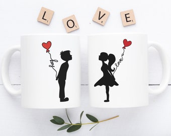 Set of 2 coffee mugs with print King & Queen mugs for couples