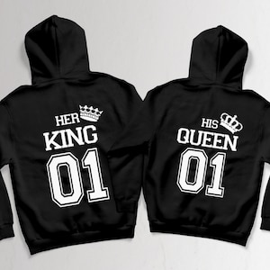 Couple hoodies King & Queen Partner sweaters black and white valentine's day image 1