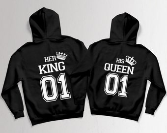 Couple hoodies King & Queen Partner sweaters black and white valentine's day