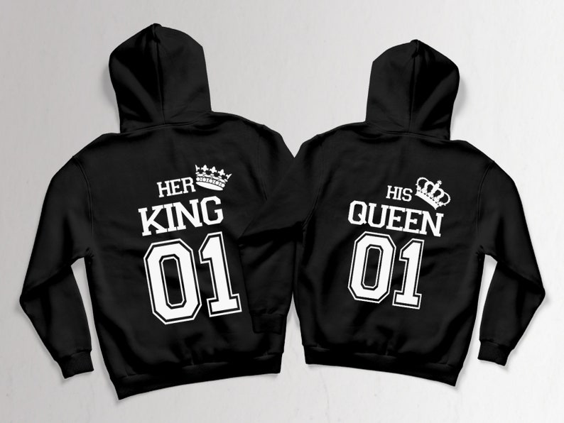 Couple hoodies King & Queen Partner sweaters black and white valentine's day image 1