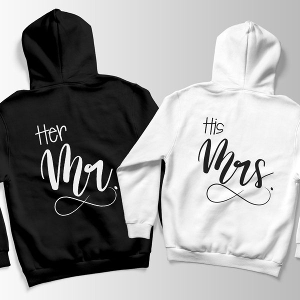 Couple hoodies Her Mr His Mrs Partner sweaters black and white valentine's day infinity loop