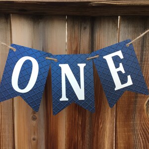 Blue ONE High Chair Happy Boy 1st Birthday Banner