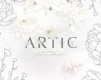 Floral alphabet uppercase Beatrice 31 images, uppercase font with flowers hand drawn, alphabet clip art, font svg, floral font, vector font