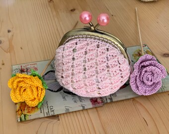 Porte-monnaie fait main en tissu au crochet doublé 31/2"x3"