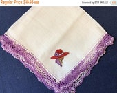 Red Hat Society Handkerchief, FREE SHIPPING, CHOOSE from Four Vintage Purple Hankies, New Applique Lady with Red Hat Purple Flower Scarf