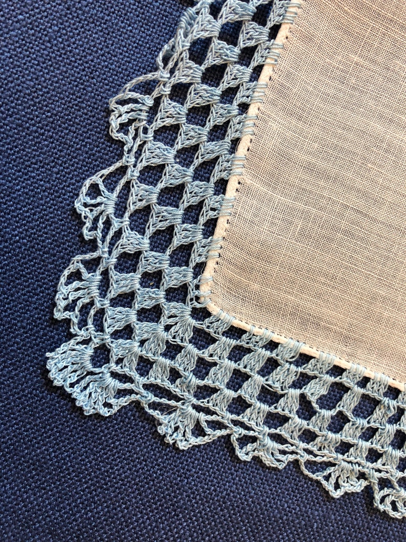 FREE SHIPPING Vintage Bridal Wedding Embroidered Handkerchief Something Old Linen Cotton Something Blue Hankies Shower Gift Blue Hanky