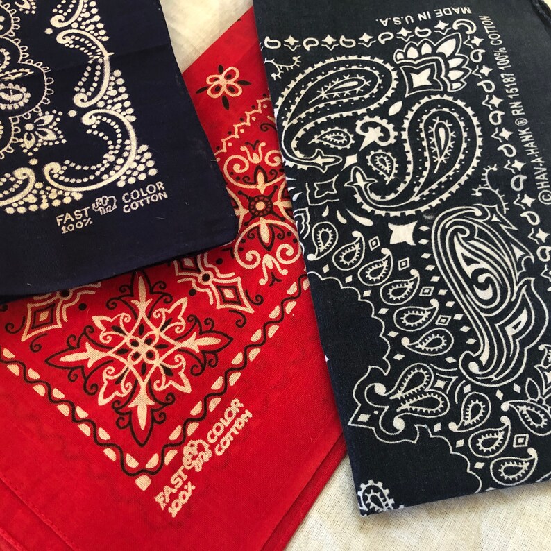 Vintage 1970s Western COWBOY Bandana UNUSED Fast Color Navy Etsy