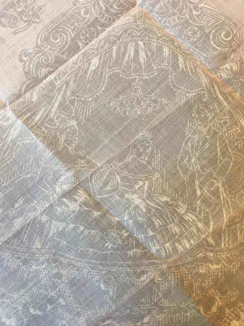 Wedding Gift FREE SHIPPING Vintage Pink Handkerchief Hankie 1800s Scene Bride Parents Bridal Gown Shower Silhouette Hankies Anniversary