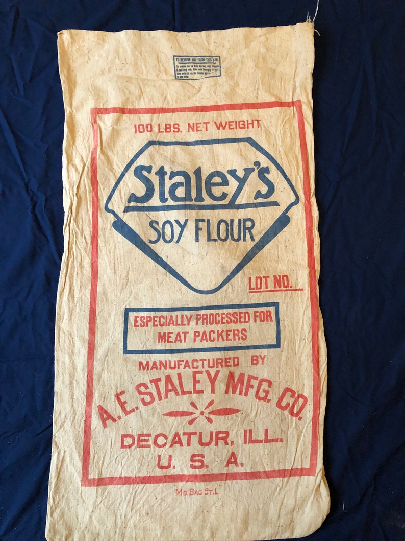 Vintage Flour Bag Staleys Soy Feed Sack 100 LBS Bag Meat | Etsy