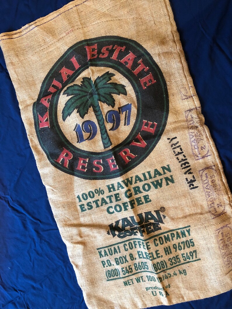 Vintage Burlap Coffee Bag 100 lbs Sack 1997 Kauai Estate Etsy