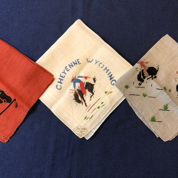Cowboy Handkerchiefs, Mens Ladies Handkerchief Vintage Bandana Hankies Western Country Rodeo Wedding Horse Bucking Bronco Cheyenne Wyoming