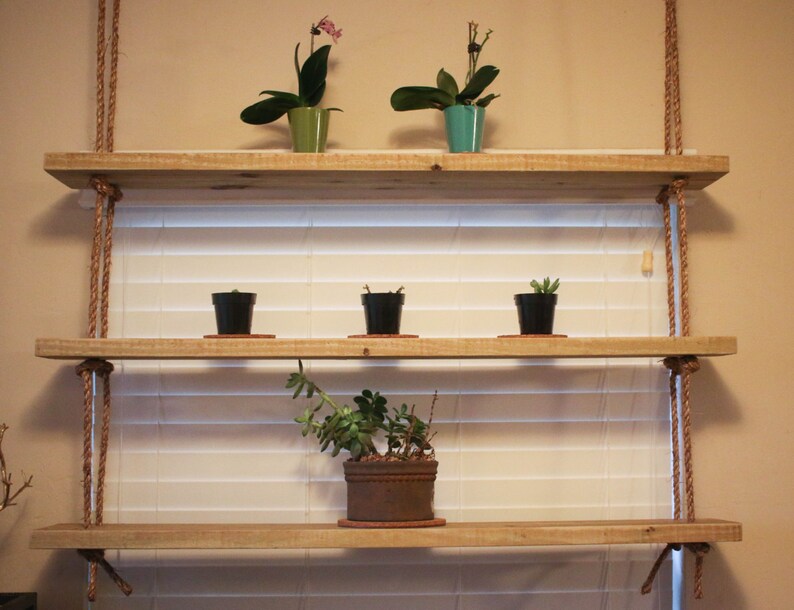 Reclaimed wood and rope shelves hanging shelves reclaimed Etsy