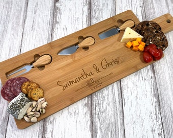 Charcuterie Board Personalized, Personalized Cutting Board, Engraved Personalized Cheese board, Wedding gift, Charcuterie board with utensil