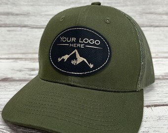 Custom Trucker Hat with Engraved Leather Patch | Personalized Snapback Hat | Custom Logo Hat | Groomsmen Gift | Corporate Branded Hat.