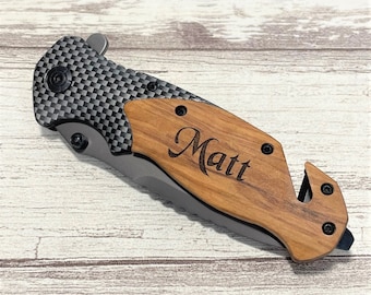 Personalized Knife, Custom Engraved wood Knife, Father's Day gift, Groomsmen gifts, Gifts for Men, Wedding Party Gift, Custom Wood Knife.