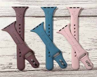Engraved watch band, Engraved Watch Band Compatible with Apple watch band, Slim silicone watch band, Thin band, Personalized watch band.